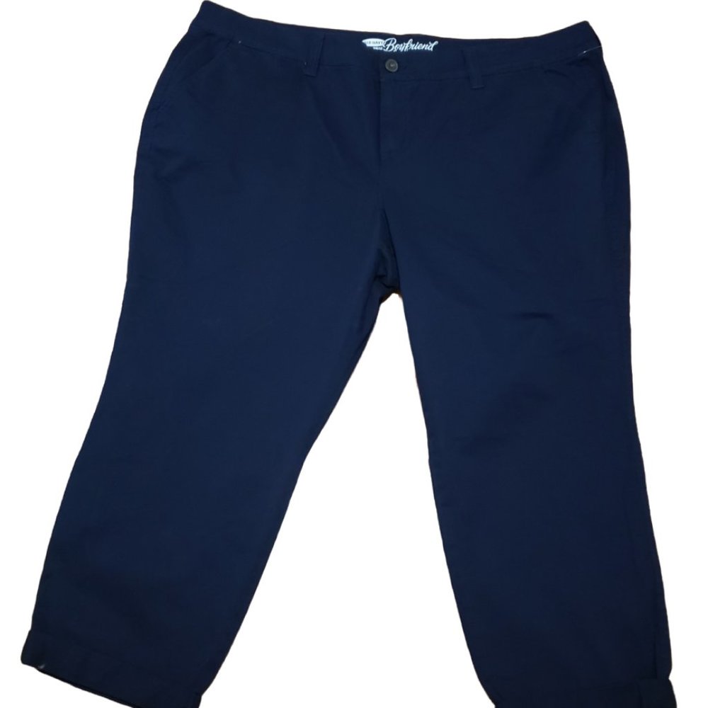 Old Navy The Boyfriend Women 18P Navy Cropped Cuffed Stretch Chino Pants NWT
